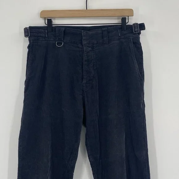 Bottega Veneta Mens Size 50 Corduroy Dark Gray Navy Button Fly Pants Straight